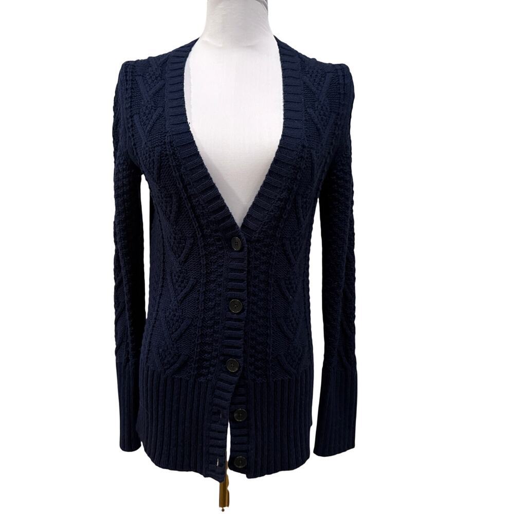 Vintage Gap Navy Blue Cable Knit Cardigan Sweater Women Small V Neck Fisherman